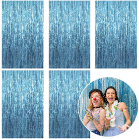 K.E.J 5 pack blue metallic foil curtain backdrop for doors and walls with party sparkle