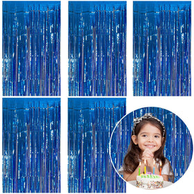 K.E.J. 5 Pack blue foil curtain backdrop creates a sparkling entry for parties.