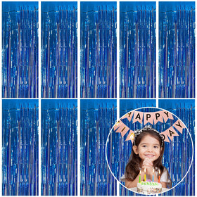 K.E.J. blue metallic foil curtain backdrop for festive photos and easy party decoration.