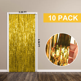 K.E.J. foil curtain backdrop adds festive ambiance to entrances and walls.