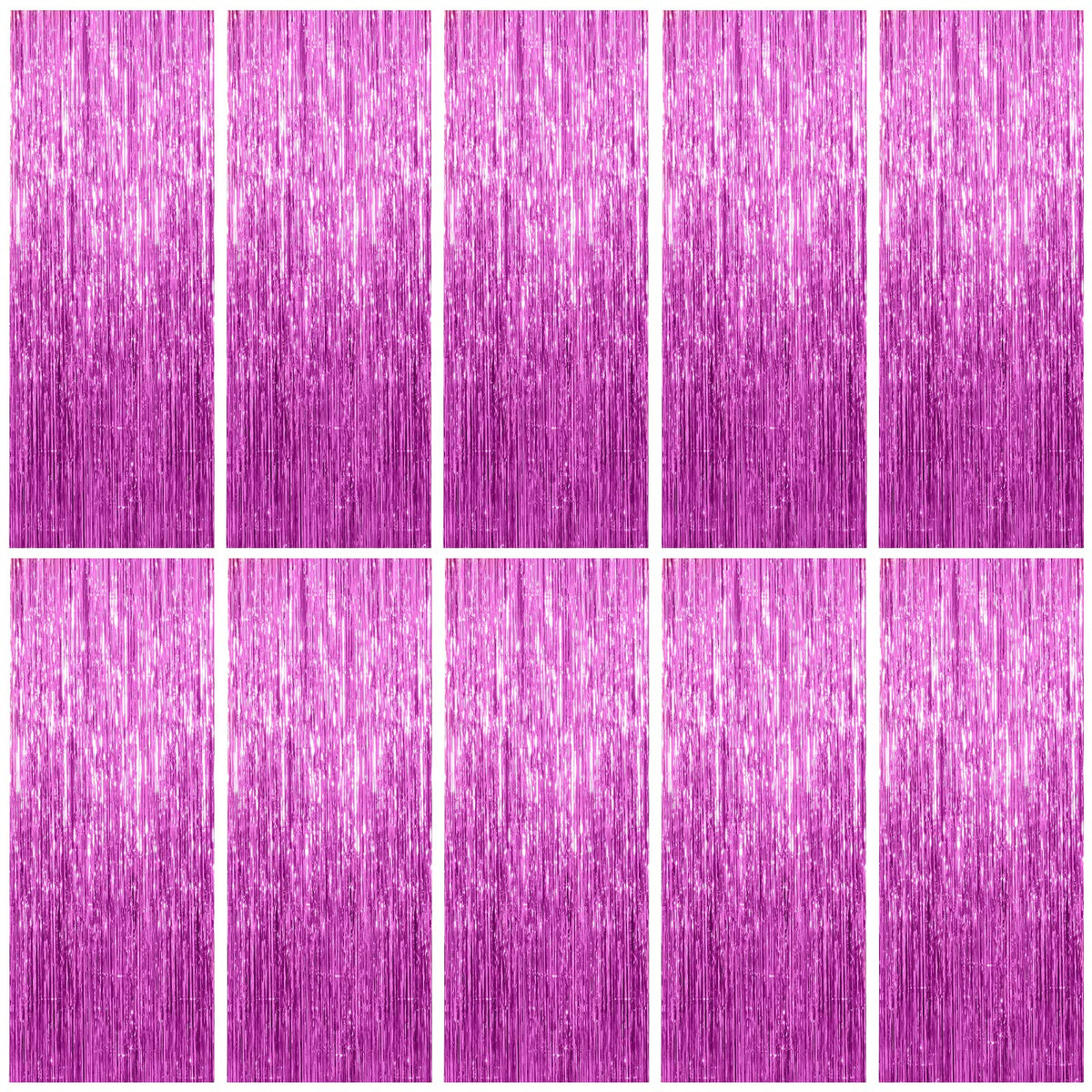 K.E.J. foil curtain backdrop 10-pack enhances photo ops with shimmering fringe.