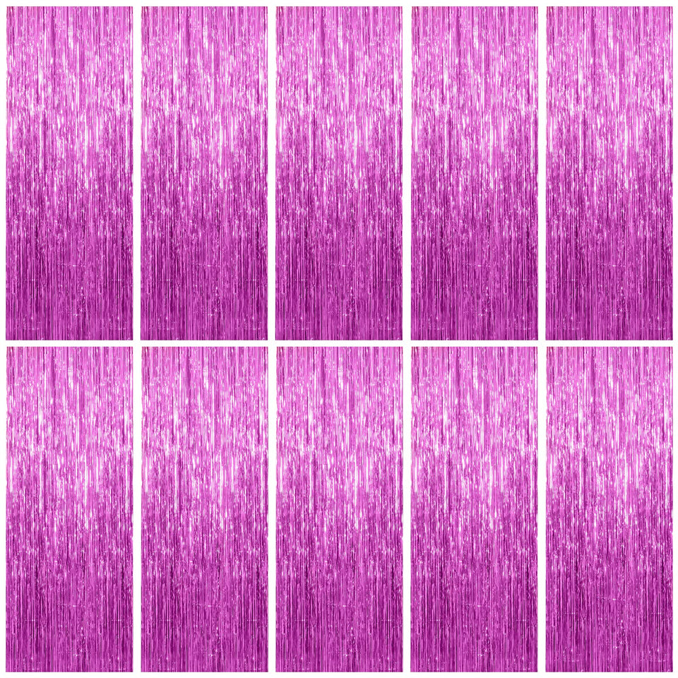 K.E.J. foil curtain backdrop 10-pack enhances photo ops with shimmering fringe.