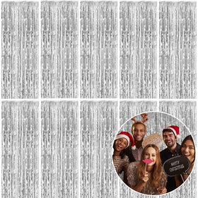 K.E.J. foil curtain backdrop in silver for vibrant photos and easy setup.