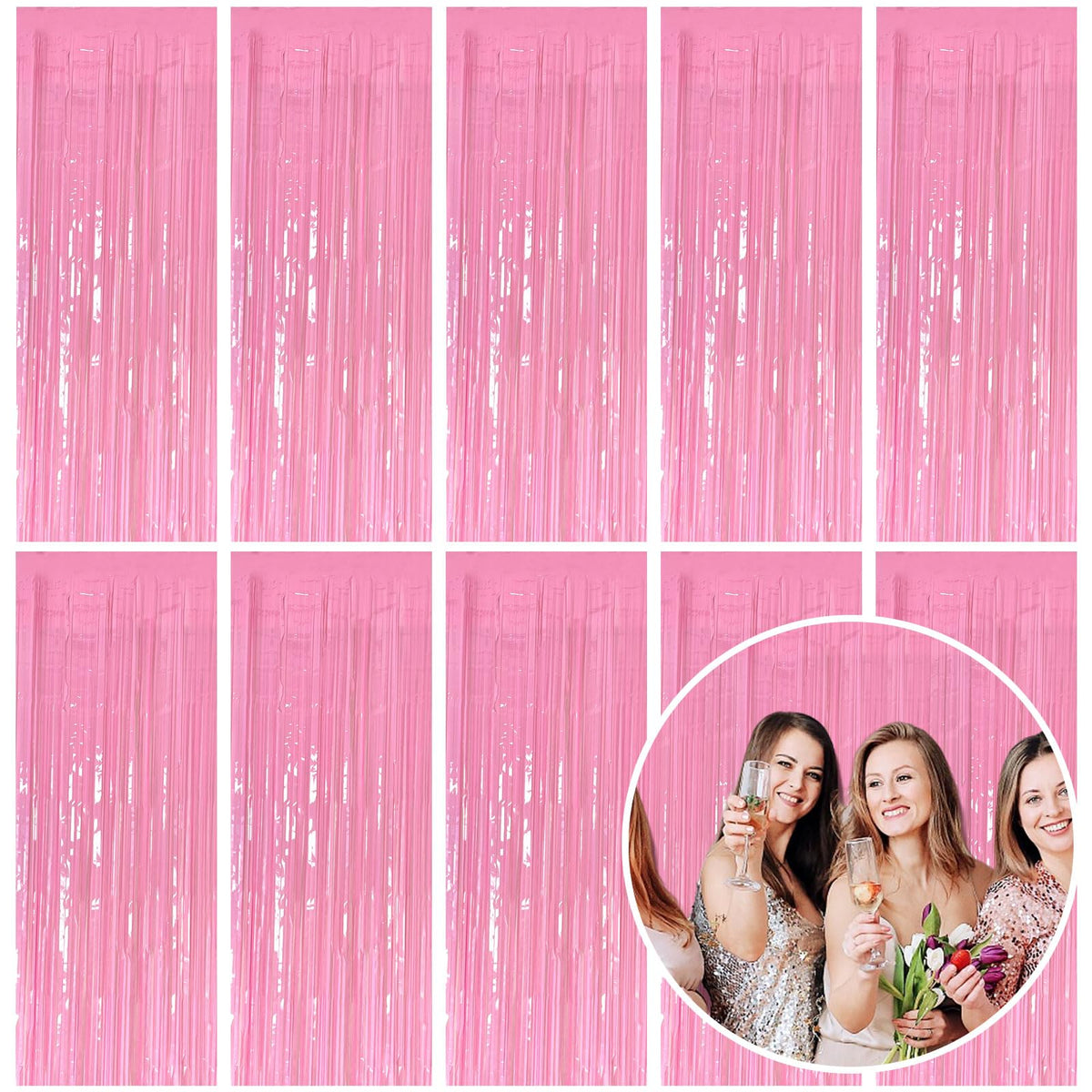 K.E.J. pink foil curtain backdrop for birthday photo shoots with metallic shine