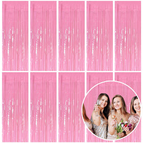 K.E.J. pink foil curtain backdrop for birthday photo shoots with metallic shine