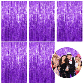 K.E.J. foil curtain purple 5-pack backdrop adds festive doorway sparkle.