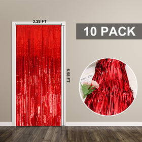 K.E.J. red metallic foil fringe drape creates dramatic wall texture.