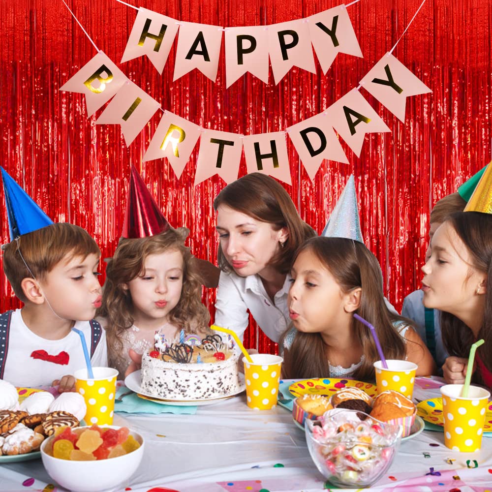 K.E.J. red metallic curtain entry decor perfect for celebrations.