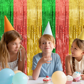 K.E.J. foil fringe curtains shine as a dynamic backdrop for celebrations and photos.