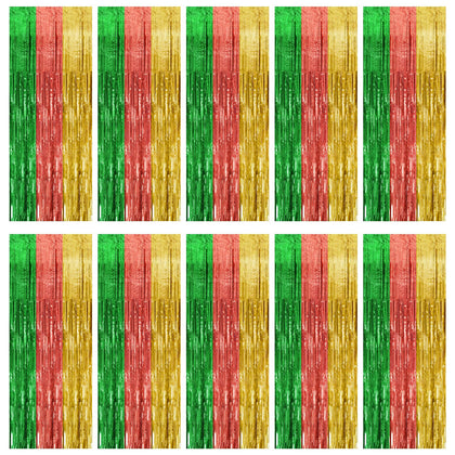 K.E.J. front view of ten-pack fringe curtains showing full set and packaging, ideal for parties