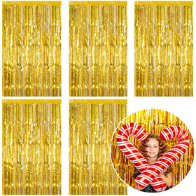 K.E.J. gold foil curtain backdrop 5-pack adds party sparkle and easy photo backdrops.