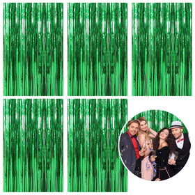 K.E.J green metallic foil curtain backdrop for festive party photos.