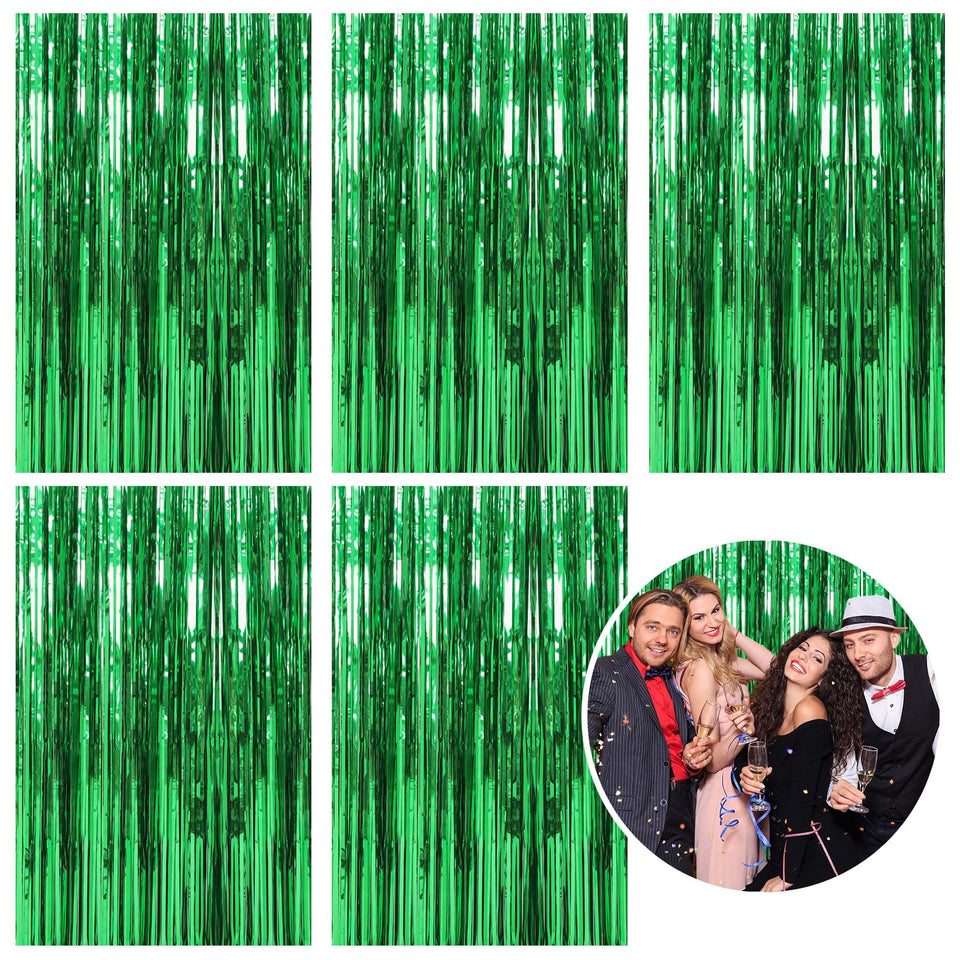 K.E.J green metallic foil curtain backdrop for festive party photos.