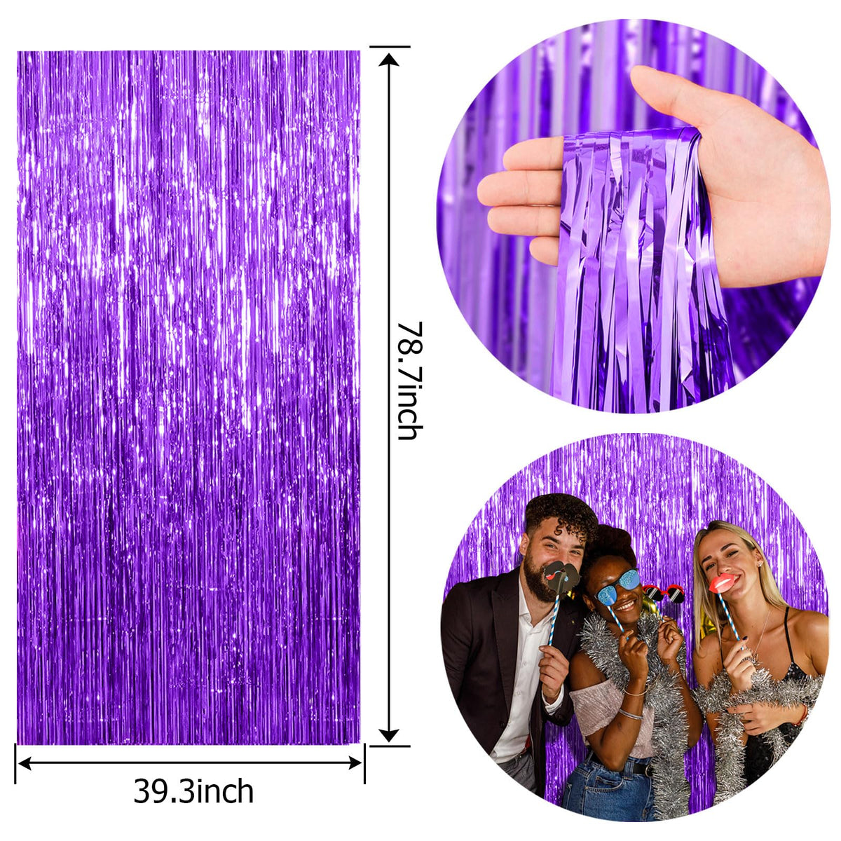 K.E.J. holiday curtain backdrop with metallic tinsel elevates festive décor.