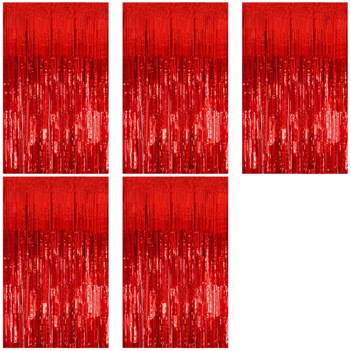 K.E.J. red metallic foil curtain backdrop enhances party photo opportunities.