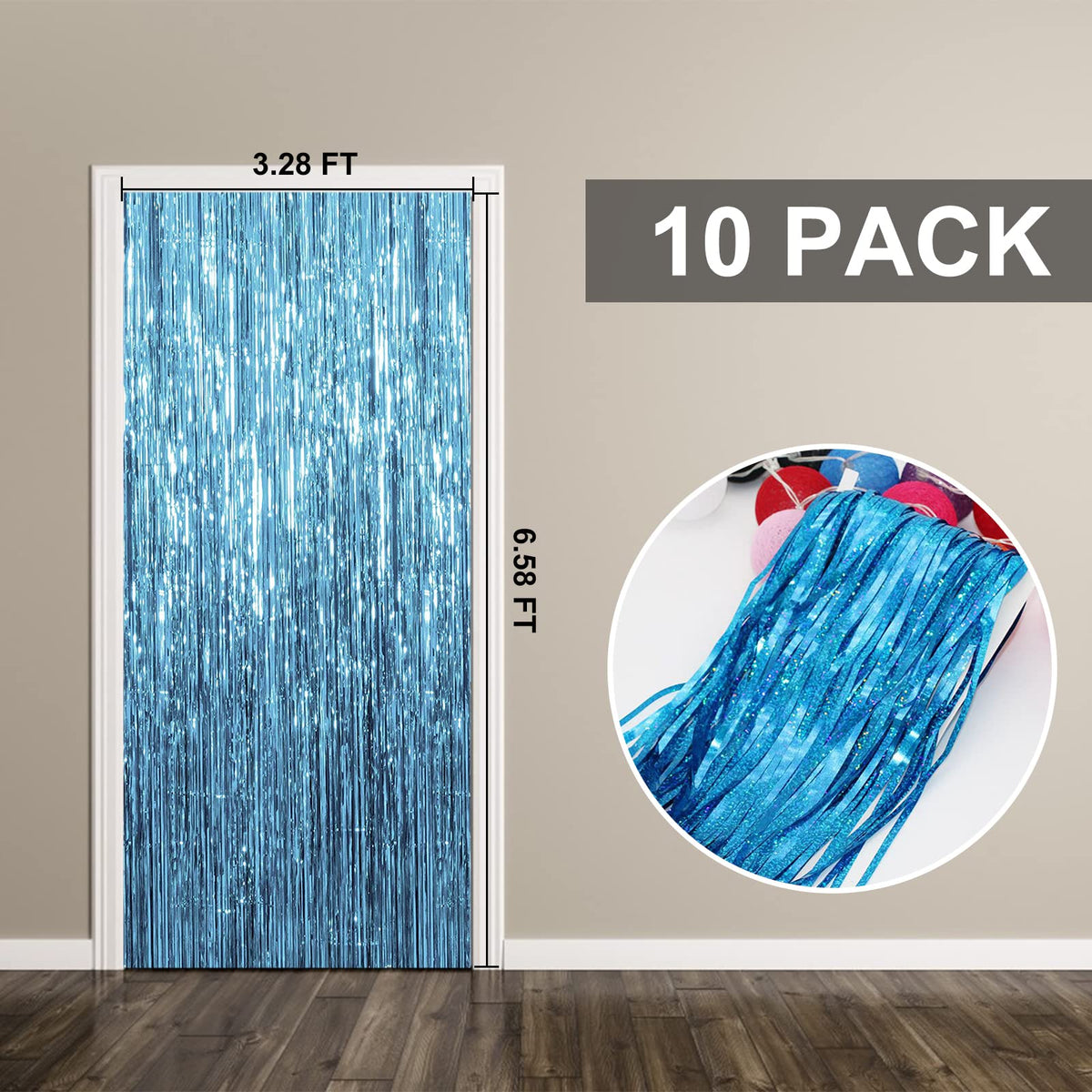 K.E.J. reusable blue metallic foil curtain for future events.