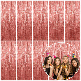 K.E.J. rose gold foil curtain backdrop adds festive shine for photos