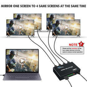 Keliiyo HDMI splitter 1x4 back panel with ports for stable multi-display setup.