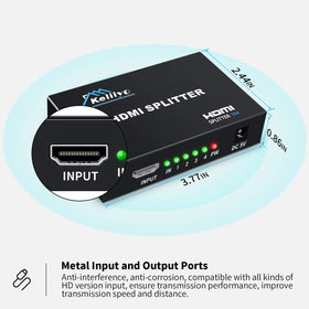 Keliiyo HDMI splitter on desk setup for home theater.