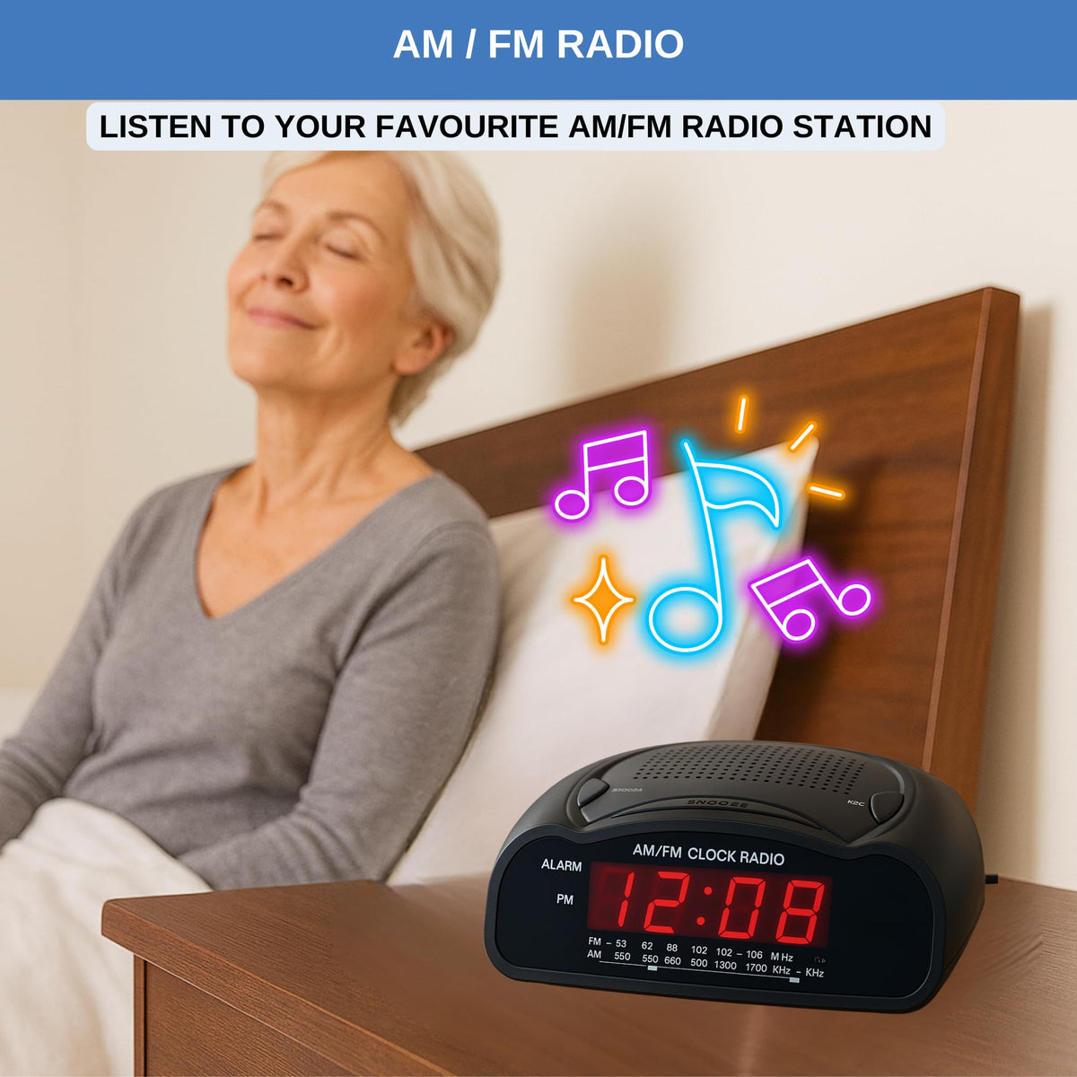 Ken-Tech digital alarm clock radio-tuning feature for easy wake-up options.