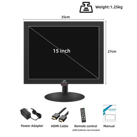 Kenowa 15-inch monitor shown in office setup offers compact footprint and simple connectivity.