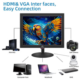 Kenowa 15-inch monitor with 75x75 mm VESA mount enables easy wall or arm mounting.