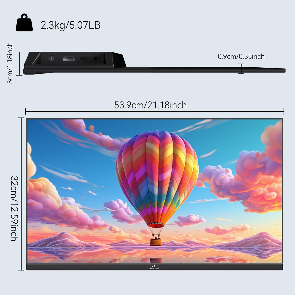 Kenowa 23-8-inch monitor on a tidy desk setup