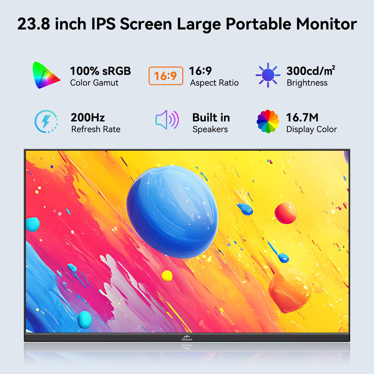 Kenowa 23-8-inch monitor built-in dual speakers for compact audio