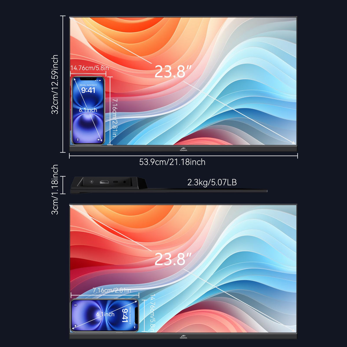 Kenowa 23-8-inch monitor USB-C and HDMI ports enable versatile connectivity