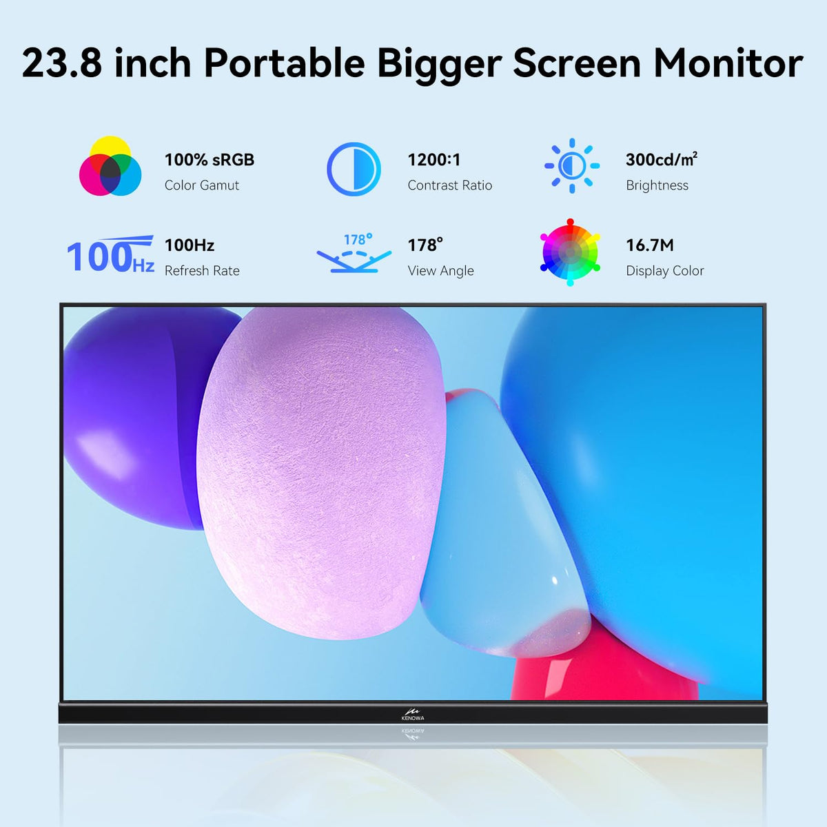 Kenowa 23.8-inch monitor with USB-C and HDMI ports for versatile connections