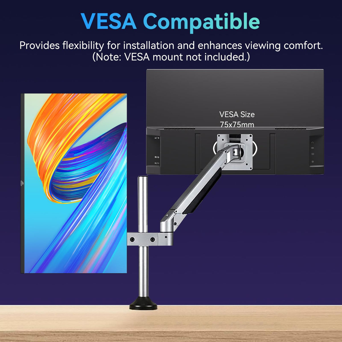 Kenowa 75x75mm VESA mounting ready for easy wall or arm setup