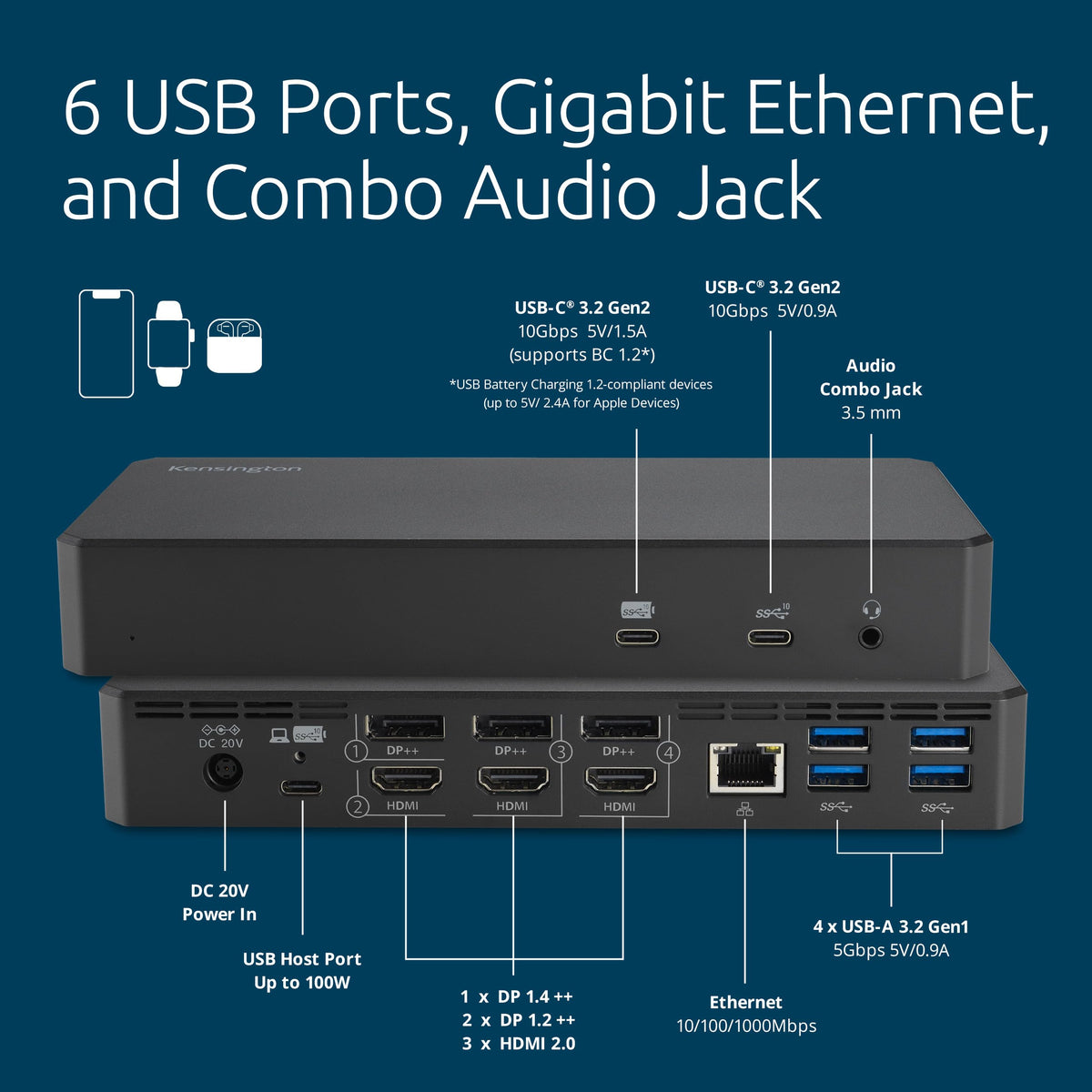 Kensington dock provides up to 100W PD to charge MacBook and accessories