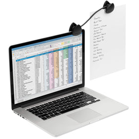 Kensington document holder typing stand keeps papers in view for efficient typing.