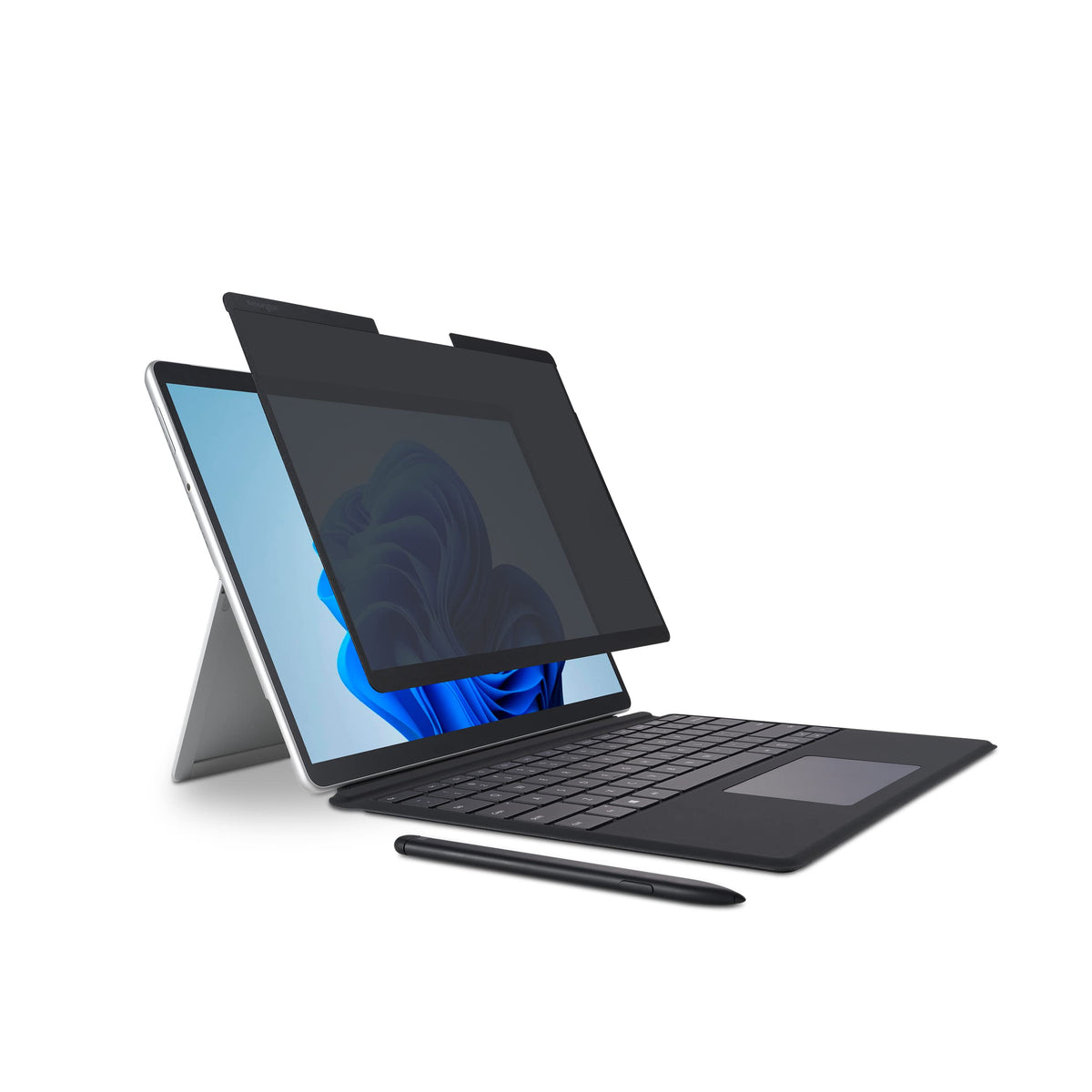 Kensington front view showing magnetic privacy screen and precise fit benefit