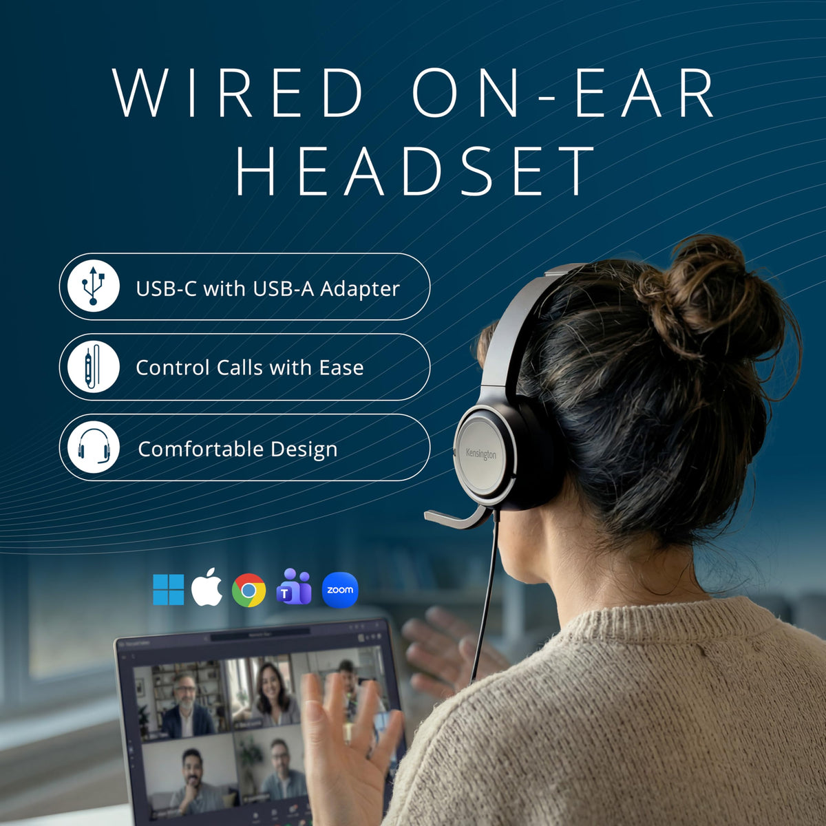 Kensington H950EQ flip-to-mute feature for instant privacy during calls