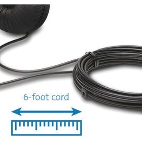 Kensington cable and 3.5mm plug with ruler showing 6‑foot length for flexible placement