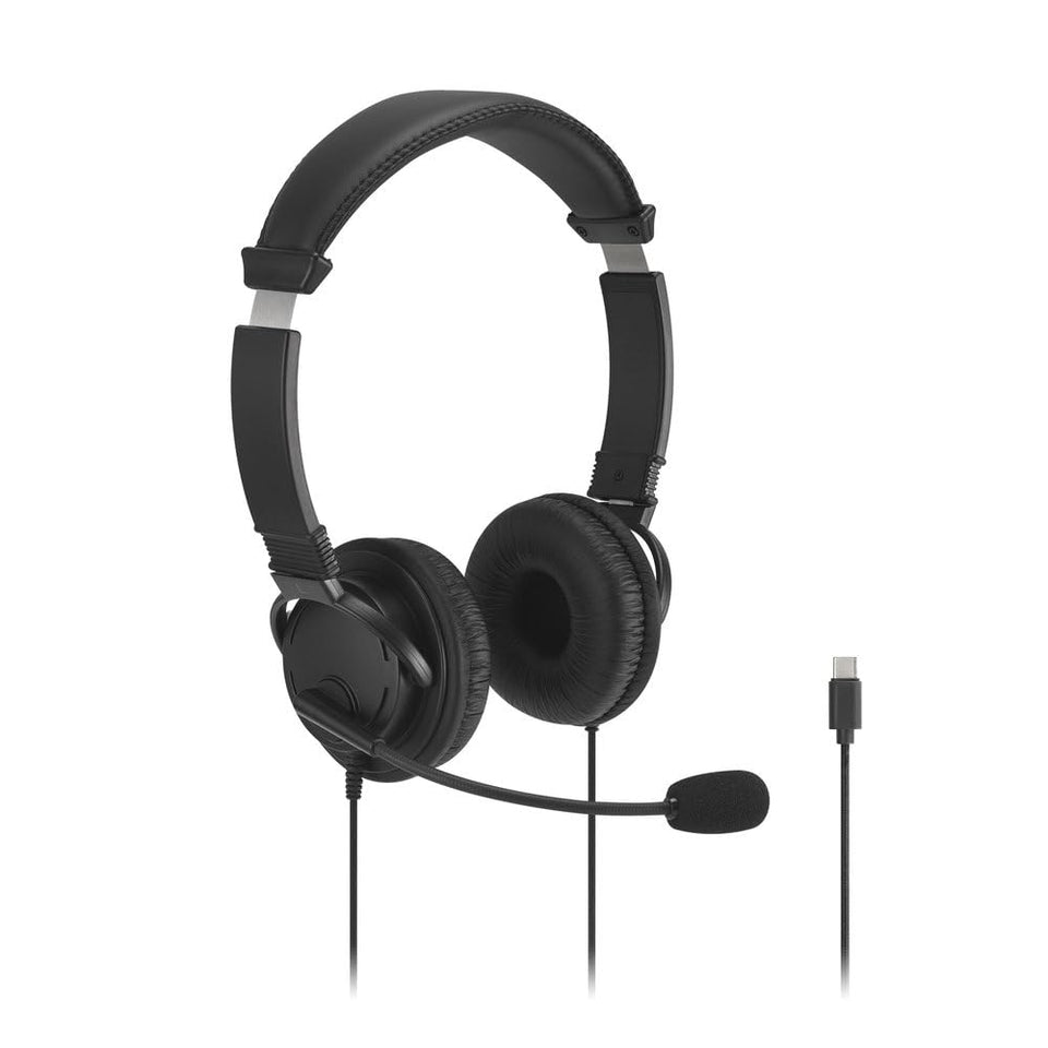 Kensington front view of headset showing padded headband and earcups for comfort