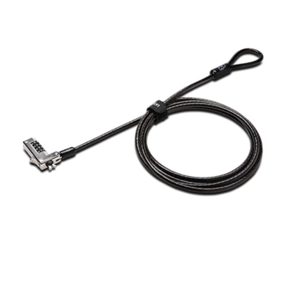 Slim Kensington lock head on a 2‑in‑1 laptop lying flat and stable on table