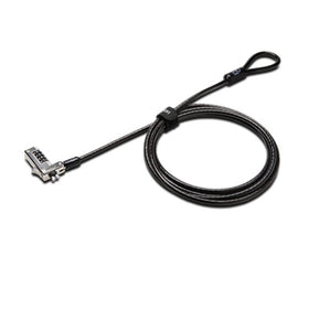 Slim Kensington lock head on a 2‑in‑1 laptop lying flat and stable on table