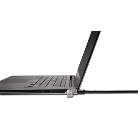 Kensington T‑bar engaged in laptop lock slot demonstrating secure internal connection