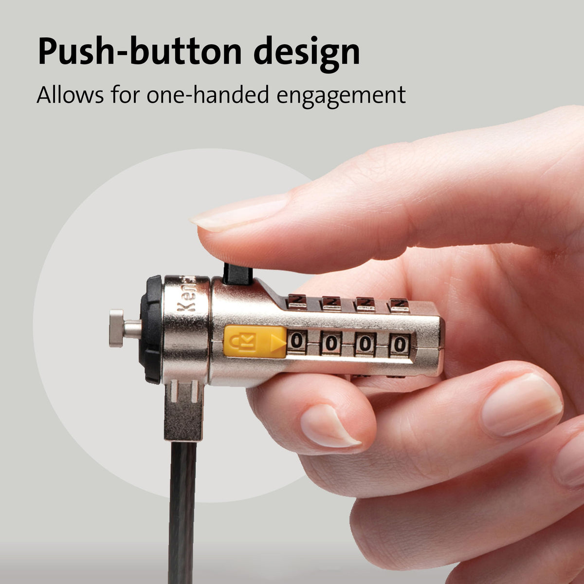 Kensington lock installed in a laptop slot for easy one-handed protection
