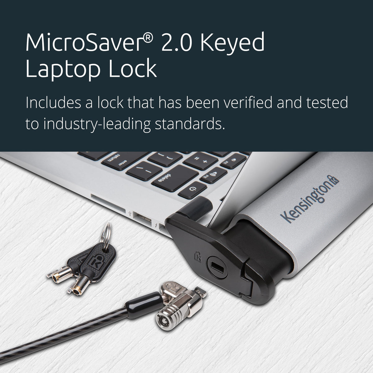 Kensington brushed aluminum Locking Station 2.0 blends with modern offices.