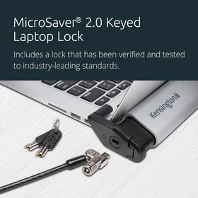 Kensington brushed aluminum Locking Station 2.0 blends with modern offices.