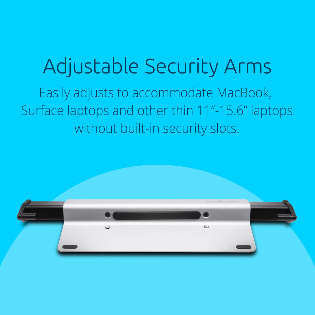 Kensington locking station adjustable arms fit MacBook and thin laptops.