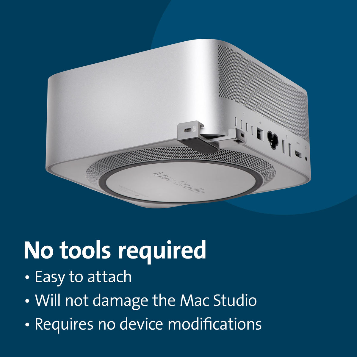 Kensington Mac Studio Locking Adapter unobtrusive design prevents port blockage while securing the device.
