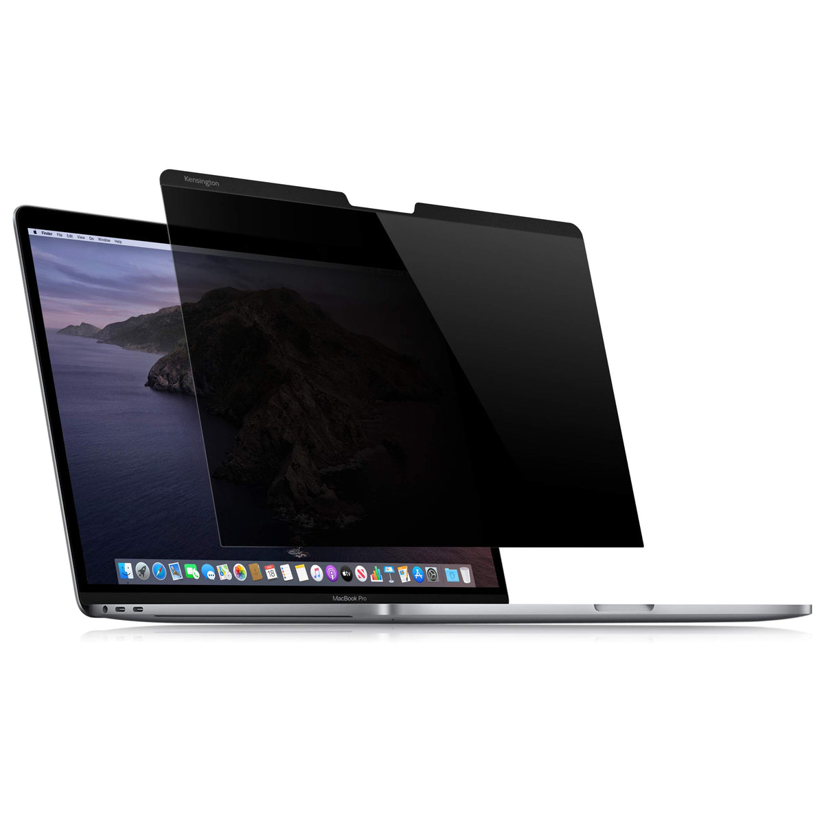 Kensington MagPro Elite privacy screen on MacBook Pro 13, magnetically attached for private viewing.
