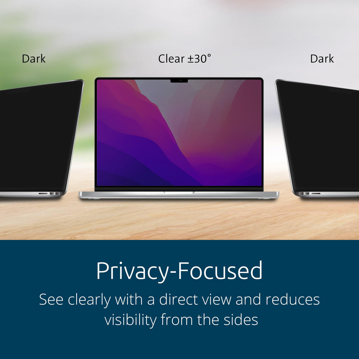 Kensington MP16 installed on MacBook Pro protecting screen privacy