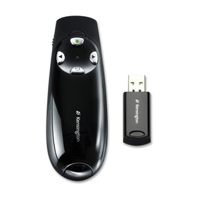 Kensington presenter pro front view showing buttons and ergonomic grip for confident control