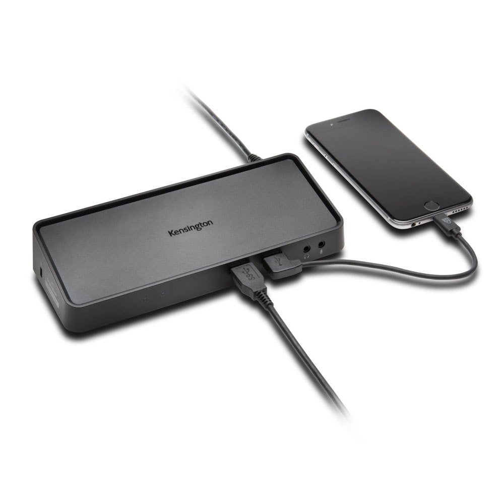 Close-up of Kensington SD3650 USB 3.0 ports enabling high-speed data transfer