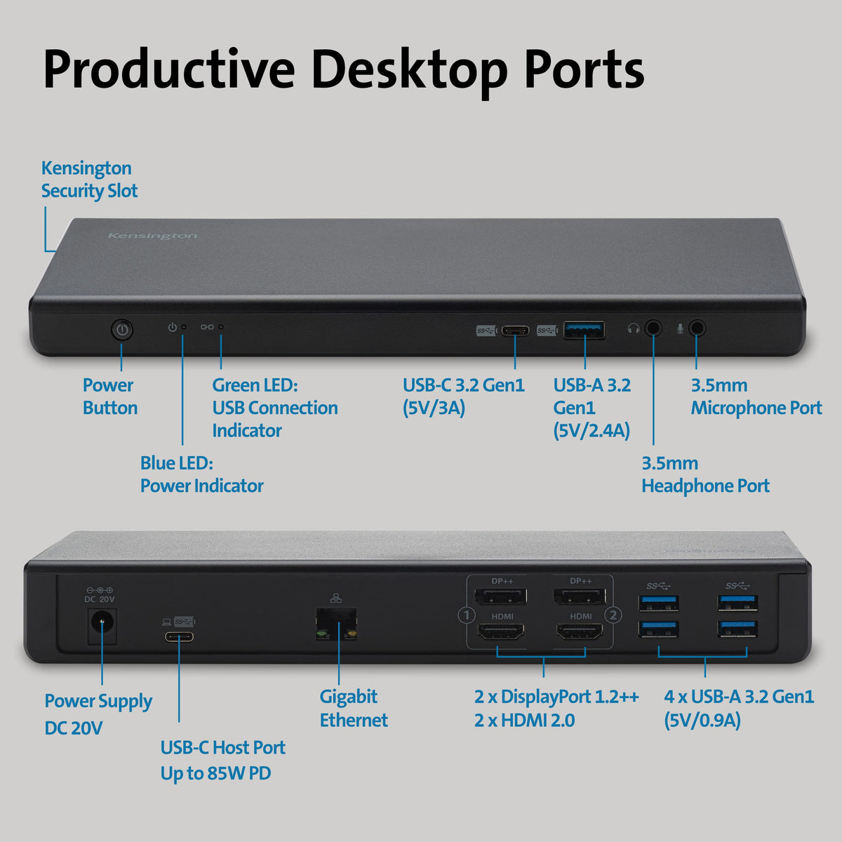 Kensington SD4750P compact design with lock slot for secure workspace.